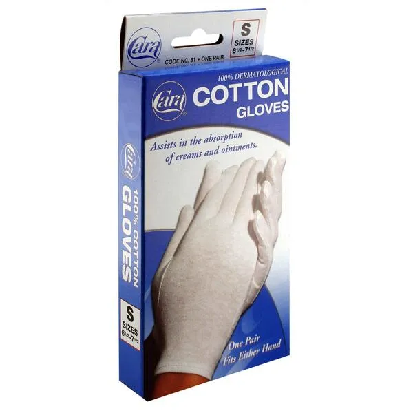 Cara Moisturizing Eczema 100% Premium Cotton Gloves, Small, White, 1 Pair