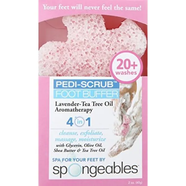 Spongeables Pedi-Scrub Foot Buffer, Lavender Scent, Contains Shea Butter and Tea Tree Oil, Foot Exfoliating Sponge with Heel Buffer and Pedicure Oil, 20+ Washes, 1 Count (PDB-1012-aMZ)