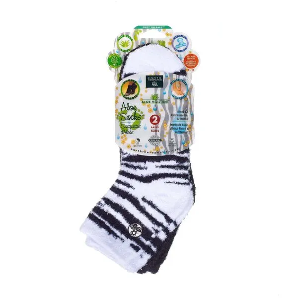 Earth Therapeutics Aloe Socks - Double Pack - Zebra/Black (2 Pairs)