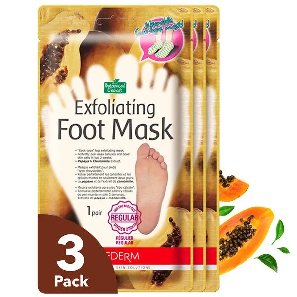 PUREDERM Exfoliating Foot Mask (3 Pack) – Regular Size Exfoliating Foot Masks for Cracked Feet, Dry Skin, Callused Feet