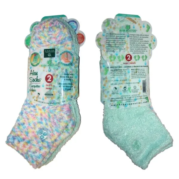 Earth Therapeutics Aloe Vera Socks – Infused with natural aloe vera & Vitamin E – Helps Dry Feet, Cracked Heels, Calluses, Rough Skin, Dead Skin - Use with your Favorite Lotions for Spa Pedicure - Confetti Green - 2 Pairs