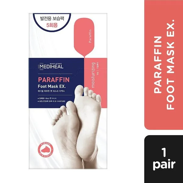 Mediheal Paraffin Foot Mask EX. 5 Pairs, Exfoliating Foot Mask for Dead Skin Removal and Repairing Cracked Heels, Foot Peel Mask for Feet Moisturization and Nourishing Dry & Aging Heels