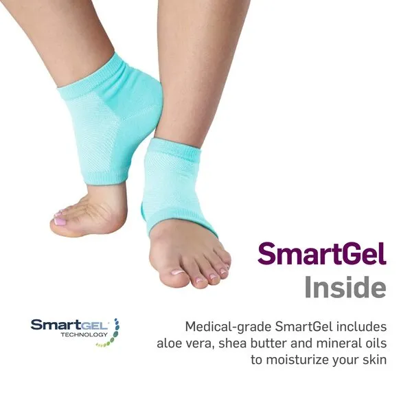 NatraCure Vented Moisturizing Gel Heel Sleeves - (Skin Softening Footcare Treatment Socks for Cracked Heels, Dry feet, Foot calluses, Rough Heel Socks - (608-M CAT) - Color: Aqua Blue - Size: Regular