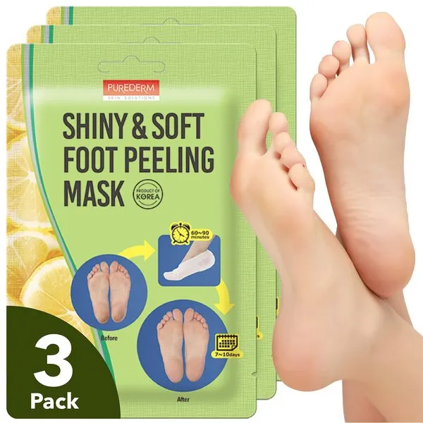 Purederm Shiny & Soft Foot Peeling Mask (3 Pack) – Exfoliating Foot Peel Spa Mask for Baby Soft Skin