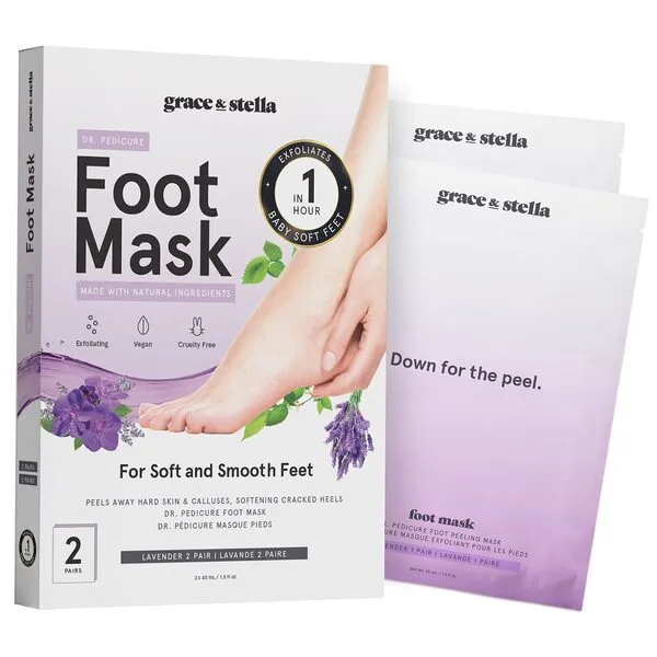 Foot Peel Mask, 2 Pairs - Dr.Pedicure Foot Peeling Mask for Soft Feet, Shed & Exfoliate Dead Rough Skin, Cracked Heels & Calluses, Get Soft Smooth Feet - Vegan Cruelty - Free Self Care by grace and stella (Lavender)