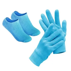 Pinkiou Moisturizing Gloves Socks Set Gel Spa for Moisturize Soften Repairing Dry Hands Feet Cracked Skin Care Silicone Inside–Blue