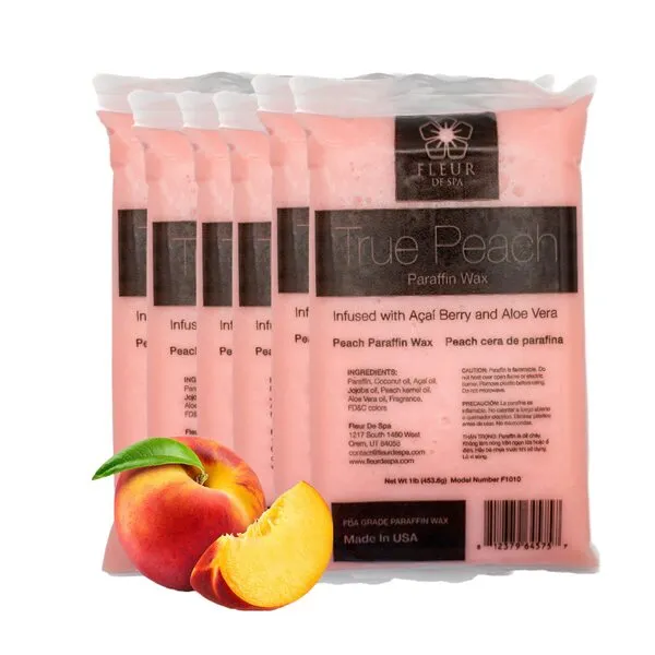 Paraffin Wax Refill from Fleur De Spa Made in USA - Enriched with Acai, Coconut Oil, Jojoba, and Aloe - Hydrates and Rejuvenates Dry Skin - At-Home Spa Experience (True Peach, 6 pound box)