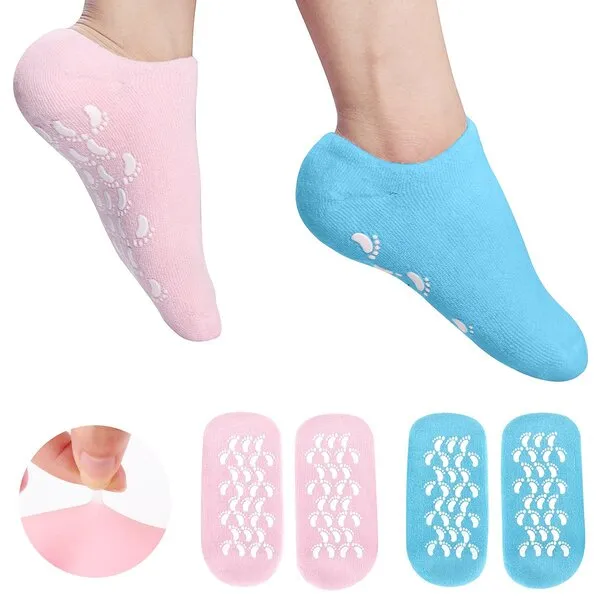 Moisturizing Socks Heel Gel Sock - Callus Rough Foot Care Treatment Soft Silicone Gel Lined Infused Lotion Spa Socks|2 Pairs Cotton Gel Sleeves for Repairing Softening Dry Cracked Feet Skins