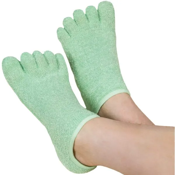 LE EMILIE 5 Toe Moisturizing Gel Socks | Perfect for Healing Dry Cracked Heels and Feet | Infused with Aromatherapy Blend of Lavender and Jojoba Oil | 1 Pair, Green