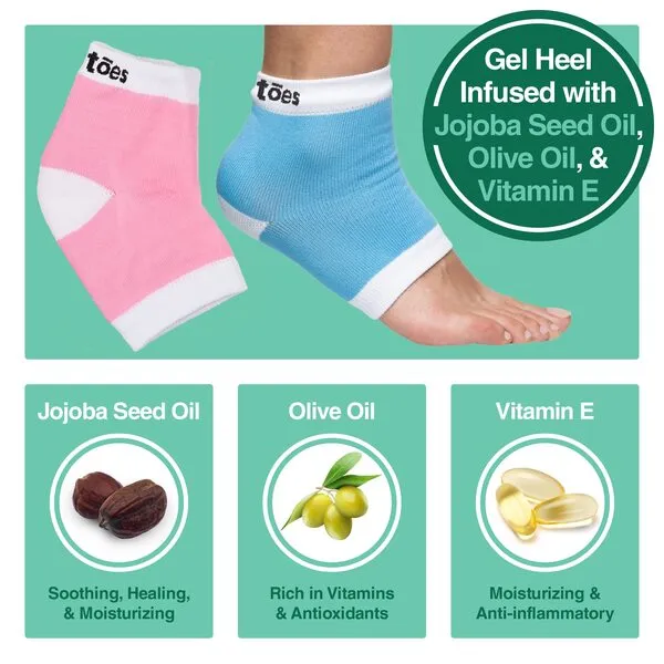 ZenToes Moisturizing Heel Socks 2 Pairs Gel Lined Toeless Spa Socks to Heal and Treat Dry, Cracked Heels While You Sleep