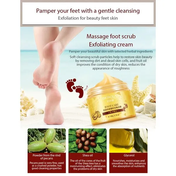 BIOAQUA Foot Care Herbal Massage Scrub-Exfoliating Cream Cleansing Delicate Feet Skin Shea Oil Natural Extracts 180g