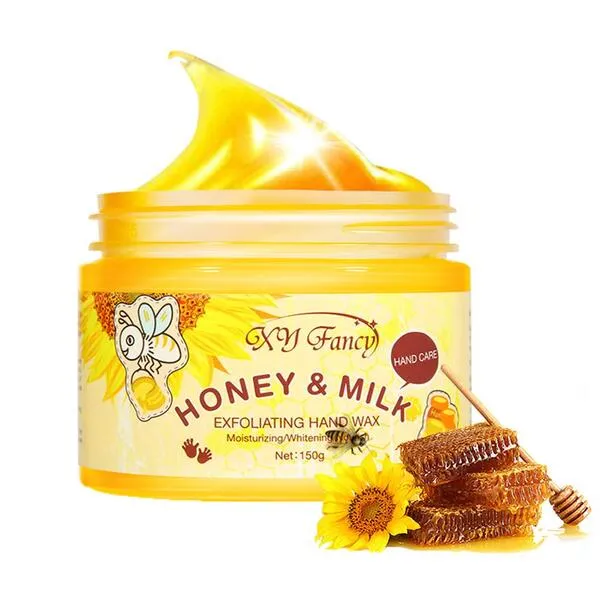 XY Fancy Hands Care Paraffin Milk & Honey Moisturizing Peel Off Hand Wax Mask Hydrating Exfoliating Nourish Skin 5.3oz/150ml