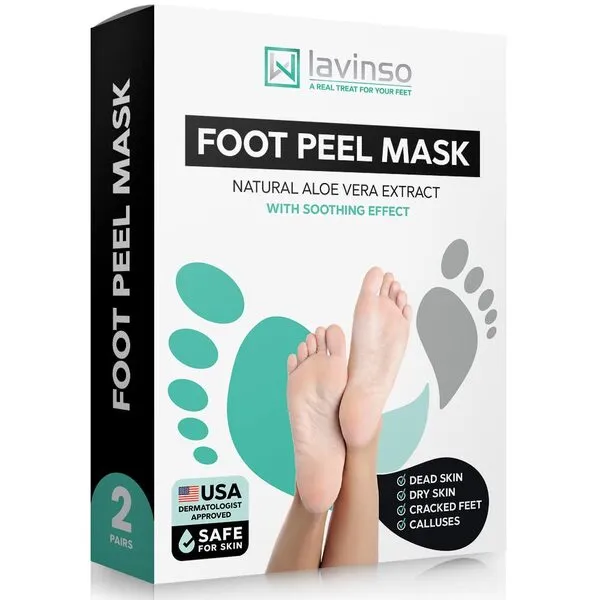 Foot Peel Mask for Dry Cracked Feet – 2 Pack Dead Skin Remover for Cracked Feet and Callus - Exfoliating for Soft Baby Feet, Original Scent by Lavinso