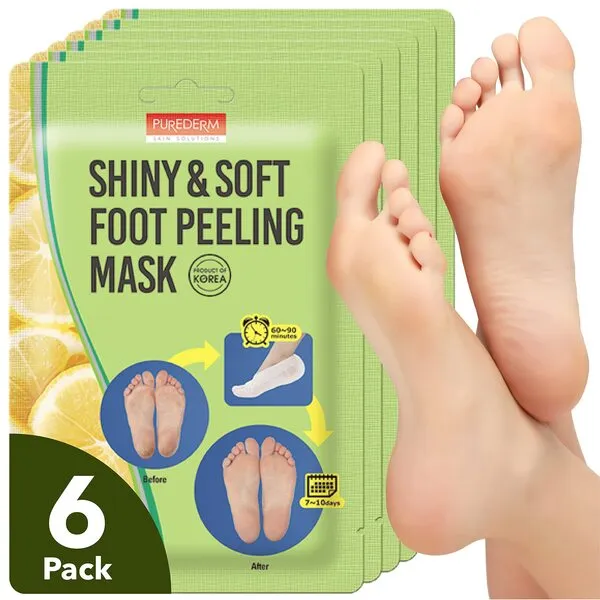 Purederm Shiny & Soft Foot Peeling Mask (6 Pack) – Exfoliating Foot Peel Spa Mask for Baby Soft Skin