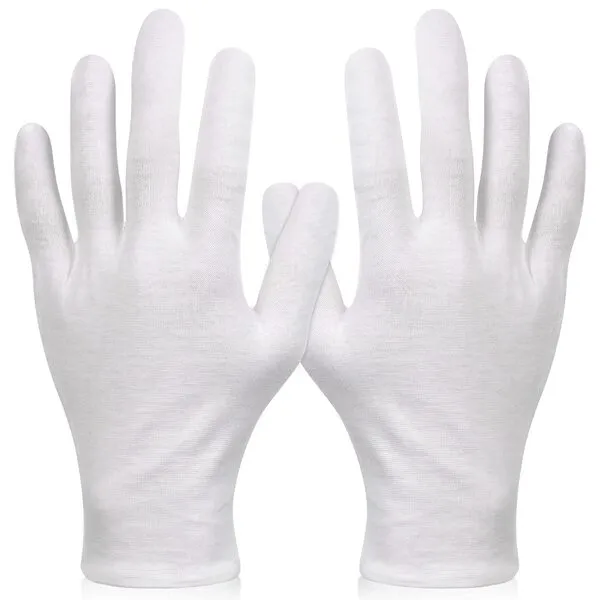 Paxcoo 6 Pairs XL White Cotton Gloves for Dry Hand Moisturizing Cosmetic Eczema Hand Spa and Coin Jewelry Inspection