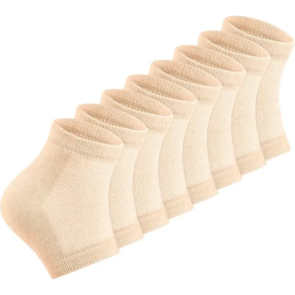 Bememo 4 Pairs of Moisturizing Soft Gel Heel Socks Breathable Open Toe Socks for Dry Cracked Skin Hydrating Day and Night Care Skin