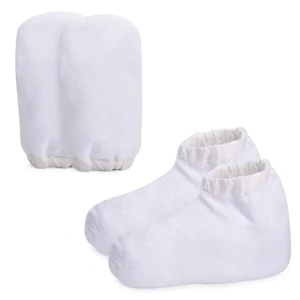 Noverlife Paraffin Wax Warmer Mittens, Terry Cloth Mitts Booties for Hand Foot Care, Thick SPA Therapy Paraffin Wax Hand Bath Gloves Sock for Heated Manicure Supply - White