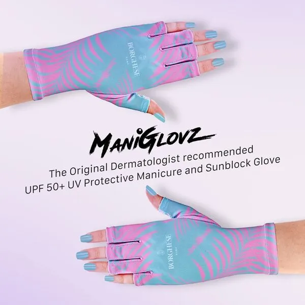 ManiGlovz -The Original Anti UV/LED UPF 50+Gloves for Gel Manicures, Driving, sun protection, Fingerless Gloves That Shield Skin from the Sun and Nail Lamp, Black Marble