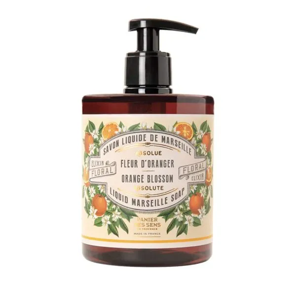 Panier des Sens - Marseille Liquid Hand Soap - Orange Blossom Hand Wash - Moisturizing Soap with Coconut Oil - Bathroom & Kitchen Refillable Soap - 96% Natural Ingredients Made in France - 16.9 Fl.oz