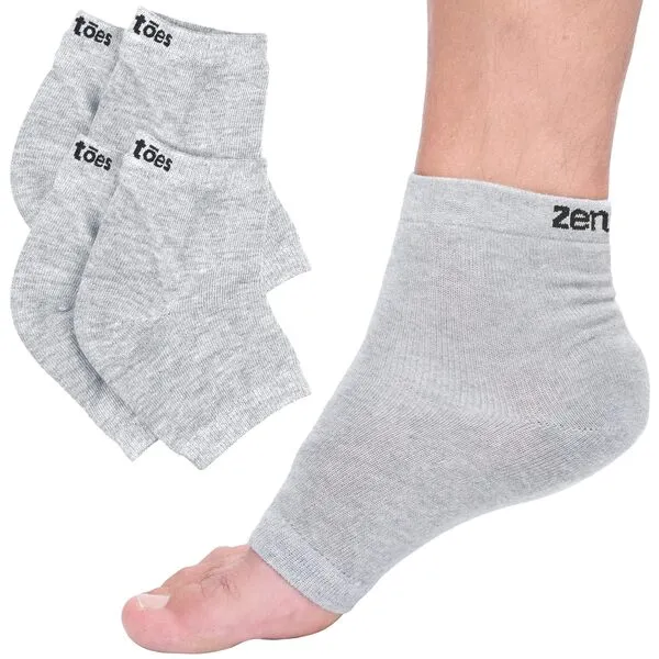 ZenToes Moisturizing Heel Socks 2 Pairs Gel Lined Toeless Spa Socks to Heal and Treat Dry, Cracked Heels While You Sleep