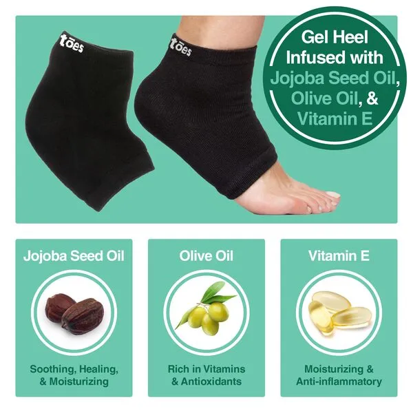 ZenToes Moisturizing Heel Socks 2 Pairs Gel Lined Toeless Spa Socks to Heal and Treat Dry, Cracked Heels While You Sleep (Regular, Black)