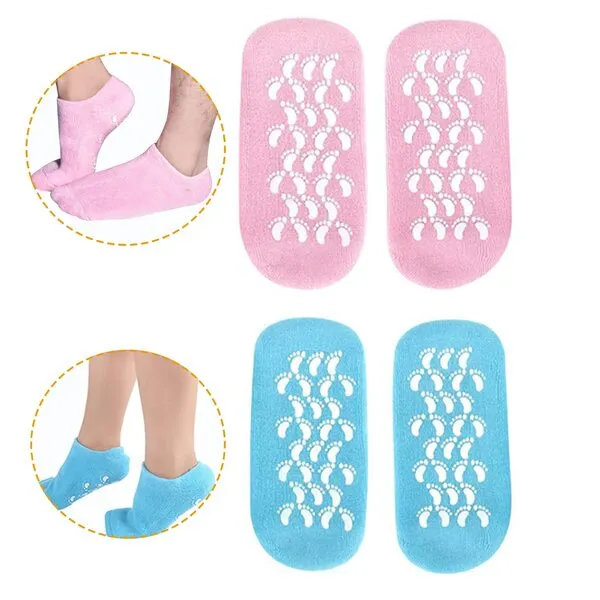 Moisturizing Socks, Gel Socks Soft Moisturizing Gel Socks, Gel Spa Socks for Repairing and Softening Dry Cracked Feet Skins, Gel Lining Infused with Essential Oils and Vitamins (Blue&Pink)