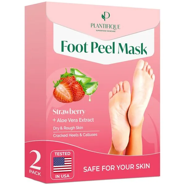 Foot Peel Mask with Strawberry 2 Pack Peeling Foot Mask Dermatologically Tested - Repairs Heels, Removes Dead Skin for Soft Baby Feet - Exfoliating Mask for Dry Cracked Feet