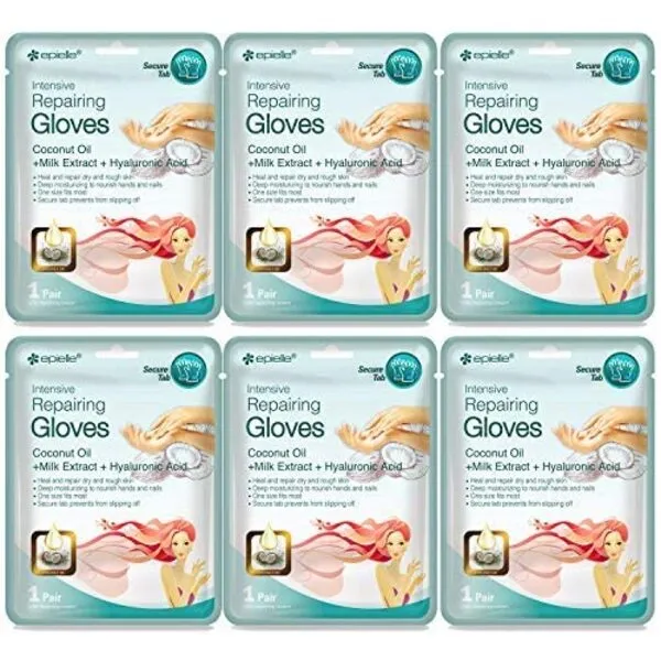 Epielle Intensive Repairing Hand Masks (Gloves-6pk) for Dry Hands Spa Masks Hand cream & lotion | Coconut Oil + Milk Extract + Hyaluronic Acid, Mothers Day Gifts