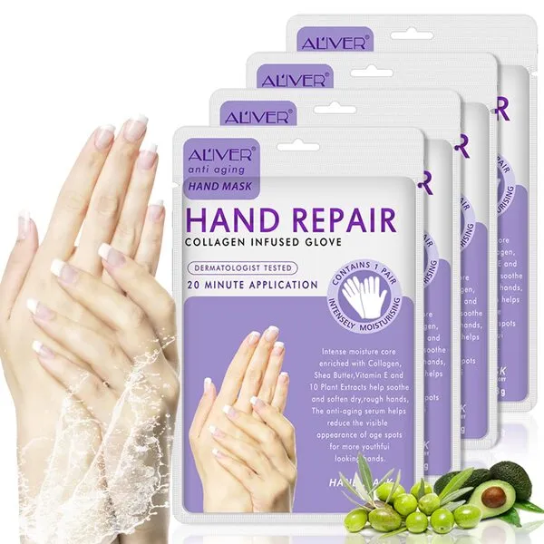 AIQIUSHA 4 Pack Hands Moisturizing Gloves, Hand Spa Mask Infused Collagen, Serum + Vitamins + Natural Plant Extracts for Dry, Cracked Hands, Moisturizer Hands Mask, Repair Rough Skin for Women&Men