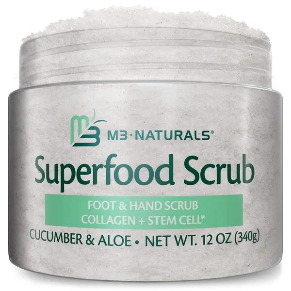 Superfood Exfoliating Body Scrub Polish with Collagen & Stem Cell Gentle Body Face Scrub Bump Eraser Booty Scrub Best Shower Exfoliant Moisturize Leaves Skin with Radiant Glow by M3 Naturals