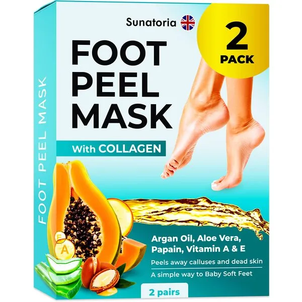 SUNATORIA Foot Peel Mask - Dermatologically Tested - 2 Pack (Pairs) Exfoliating Foot Mask - Makes Feet Baby Soft by Peeling away Calluses & Dead Skin Remover Updated Formula (Aloe Vera)…