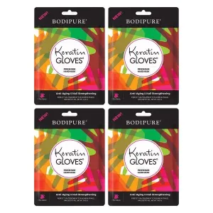 Bodipure Premium Keratin Gloves for Nail Strengthening and Cuticle Softening – Hand Masks for Dry Cracked Hands – Moisturizing Hand Treatment Gloves with Plant Keratin – 4 Glove Pairs