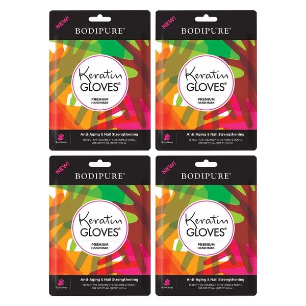 Bodipure Premium Keratin Gloves for Nail Strengthening and Cuticle Softening – Hand Masks for Dry Cracked Hands – Moisturizing Hand Treatment Gloves with Plant Keratin – 4 Glove Pairs