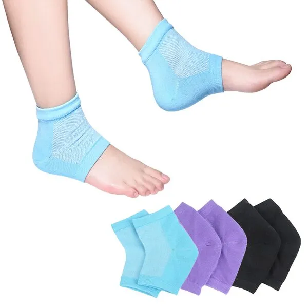 Moisturizing Socks, 3 Pairs-Moisturizing/Gel Heel Socks for Dry Cracked Heels, Open Toe Socks, Ventilate Gel Spa Socks to Heal and Treat Dry, Gel Lining Infused with Vitamins (Blue, Purple, Black)