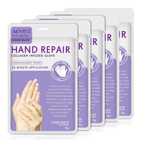 Hand Peel Mask 5 Pack, Hand Mask Infused Collagen,Serum +Vitamins + Natural Plant Extracts For Dry,Cracked Hands, Moisturizer Hand Mask, Hand Peeling Mask, Repair Rough Skin For Women&Men