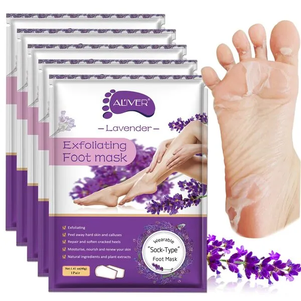 Foot Peel Masks for Dry Cracked Feet 5 Pack ,Exfoliating Foot Mask, Natural Exfoliator for Dead Skin, Callus, Repair Rough Heels for Men Women ,Make your Foot Baby Soft in 7 Days, AlIVER (4