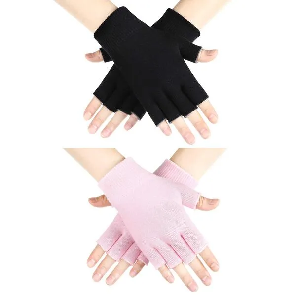 2 Pairs Moisturizing Gloves Fingerless Moisture Gloves Soft Moisturizing Gloves for Dry Rough and Cracked Hands (Pink and Black)