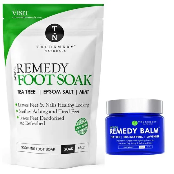 Remedy Tea Tree Oil Foot Soak + Tea Tree Oil Balm to Fight Athletes Foot, Feet Odor, Jock Itch, Ringworm, Eczema, Nail Issues, Skin Rashes, Irritations, Soften Calluses and Soothes Sore Tired Feet