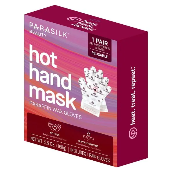 Parasilk Beauty Hot Hand Mask– 1 Pair Self-Contained Paraffin Wax Gloves, Intensive Hydration. Infused with Vitamin E, Coconut, Argan, & Marula Oil