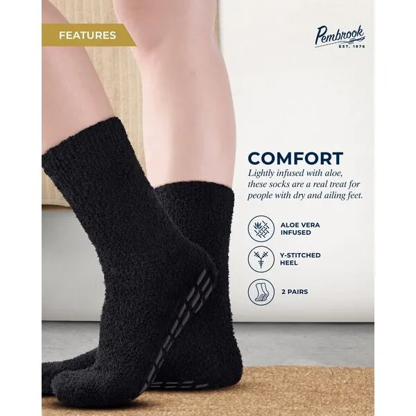 Pembrook Moisturizing Spa Socks Aloe Infused | 2-Pair | Fuzzy Non Skid Gel Sleeping Socks