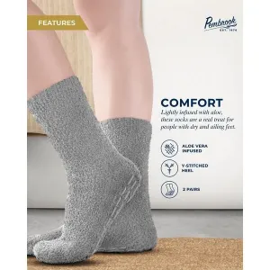 Pembrook Moisturizing Spa Socks Aloe Infused | 2-Pair | Fuzzy Non Skid Gel Sleeping Socks