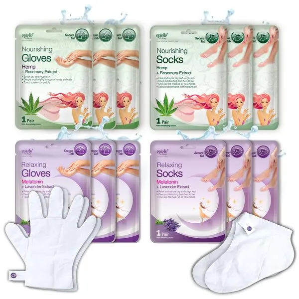 Epielle Relaxing and Nourishing Lavender and Hemp Socks and Gloves | Moisturizing and Relaxing Cream & Lotion | 12 Pack | Gift Set for Women, Spa Gift for Women, Mothers Day Gifts