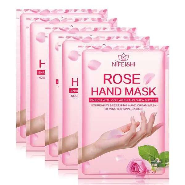 Hand Peel Mask, (5 Pack) Rose Moisturizing Gloves, Moisturizing Natural Therapy Gloves, Exfoliating Hand Peeling Mask for Dry Hands, Baby Soft Smooth Touch Hands, Repair Rough Skin for Men Women