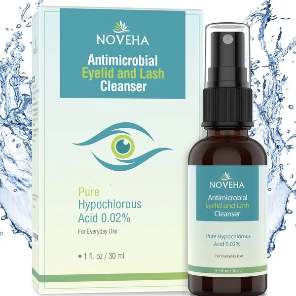 NOVEHA Eyelid and Lash Cleanser - Fast Acting Soothing Formula, Effective Relief from Irritation, Dry Eyes, Styes and Blepharitis, Pure and Gentle Hypochlorous Acid Spray, 30mL (1.01 oz)