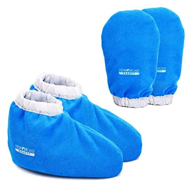 New Road Beauty Paraffin Wax Bath Glove and Bootie, Thick Heat Therapy Insulated Terry Cloth Used for Paraffin Wax Treatment - Blue