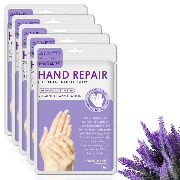 Hand Peel Masks for Valentine's Gift, 5 Pairs Hand Masks Moisturizing Hand Mask Gloves Skin Repair Renew Mask Infused Collagen, Vitamins, Natural Plant Extracts, Hand Mask for Remove Dead Skin, Rough Skin (Lavender)