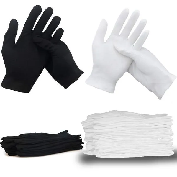 Cotton Gloves (20 Pcs White+6 Pcs Black ), White Cotton Gloves for Dry Hands, Moisturizing Eczema Lotion Gloves for Women& Men, Natural | Washable | Large Size+ | Thick+