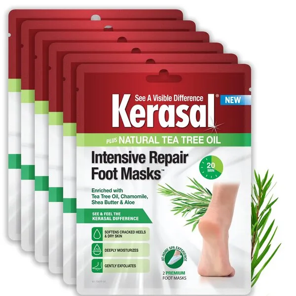 Kerasal Intensive Repair Foot Mask Foot Mask for Cracked Heels and Dry Feet, Six (Pair), 6 Count