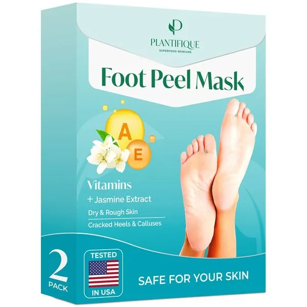 Foot Peel Mask with Vitamins by Plantifique - 2 Pack Peeling Foot Mask Dermatologically Tested - Repairs Heels, Removes Dead Skin for Baby Soft Feet - Exfoliating Foot Peel Mask for Dry Cracked Feet