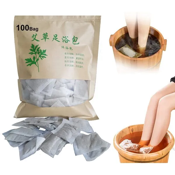 AMTOOCH 100bag Natural Mugwort Herb Foot Soak Wormwood Foot Bath Powder Spa Relax Massage艾草足浴泡脚